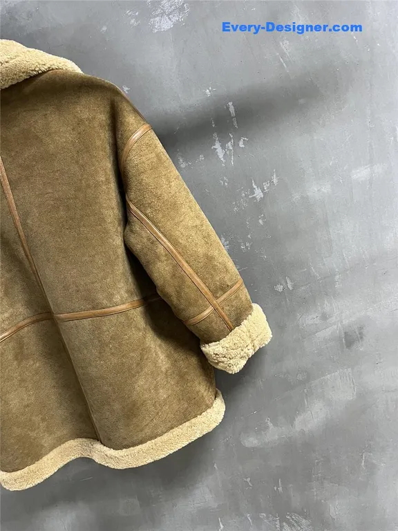 YSL distressed leather shearling coat